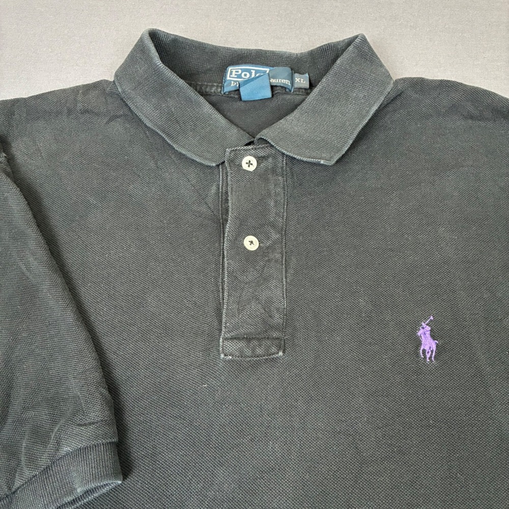 Polo Ralph Lauren Black Short Sleeve Polo Shirt Men's Size XL Purple Pony